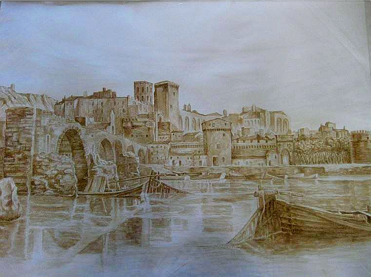 Vue avignon et pont St-B&eacute;nezet par Salom&eacute; Gilles