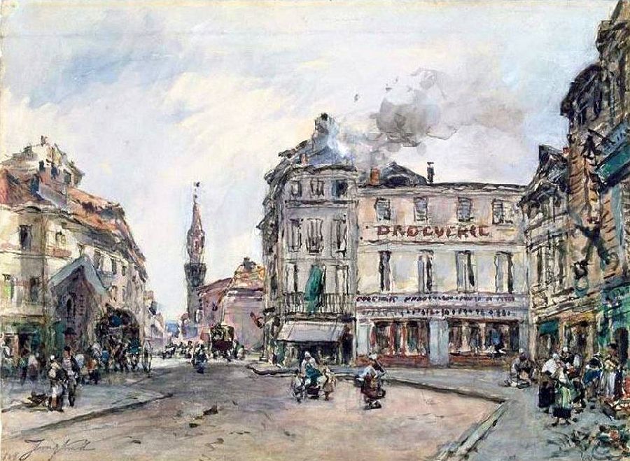 Vue d'une place d'Avignon  avec  droguerie par Jongkind