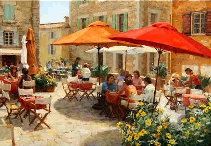 Caf&eacute; sur la place &agrave; Gordes  par Richard Boyer