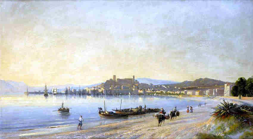Vue du Suquet, depuis le rivage, &agrave; Cannes  par Adolphe Fioupou