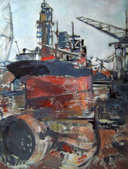 Bateau dans le port de St-Nazaire par Jean Montemont