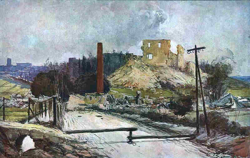 Coucy le Ch&acirc;teau en 1917 par fran&ccedil;ois Flameng