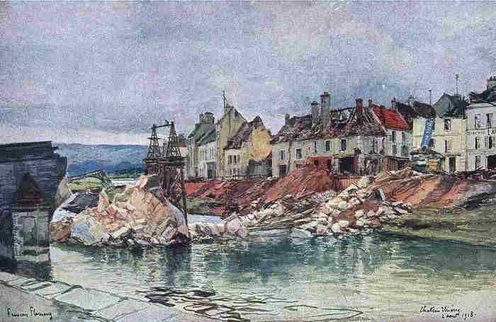 Pont d&eacute;truit &agrave; Ch&acirc;teau-Thierry par Fran&ccedil;ois Flameng