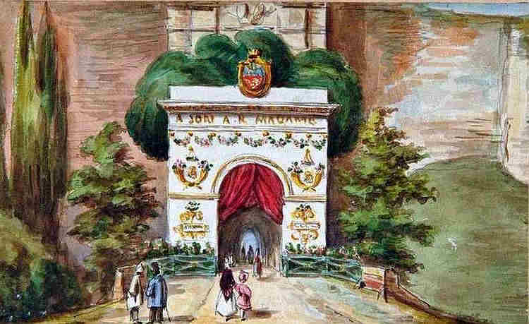 Amiens la porte St-Pierre d&eacute;cor&eacute;e pour la venue de la  duchesse de Berry  par Duthoit