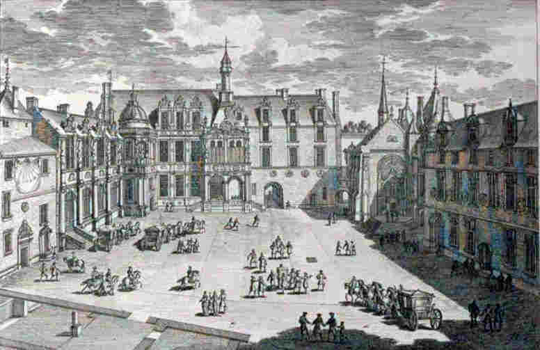La  cour du ch&acirc;teau de Chantilly au 18e si&egrave;cle