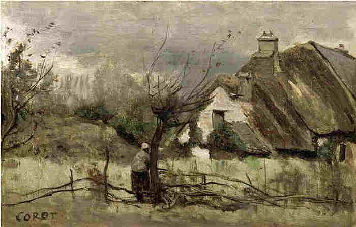 Cottage au  toit de chaume en Picardie par Jean-Baptiste Corot