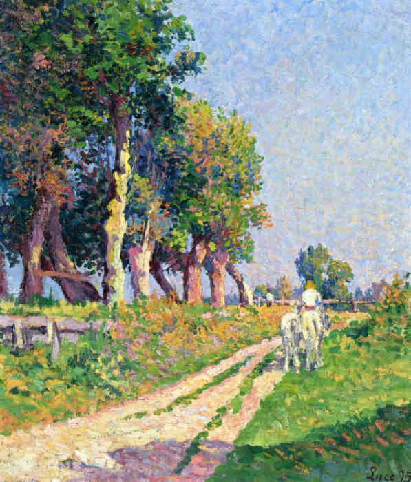 Eragny , cheval sur un chemin ensoleill&eacute; par Maximilien Luce