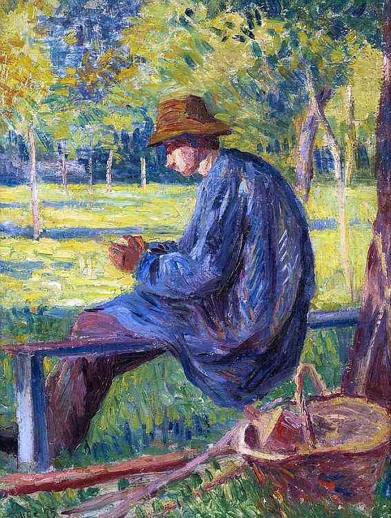 Ludovic Rodo Pissaro dans le jardin de son p&egrave;re &agrave; Eragny par Maximilien Luce