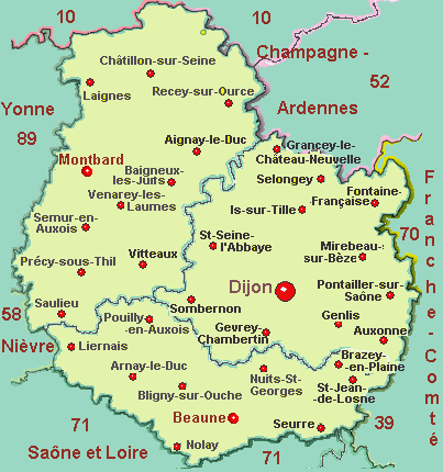 Carte de la C&ocirc;te d'Or