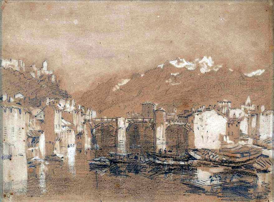 Pont de Bois sur l'Is&egrave;re &agrave;  Grenoble par William Turner