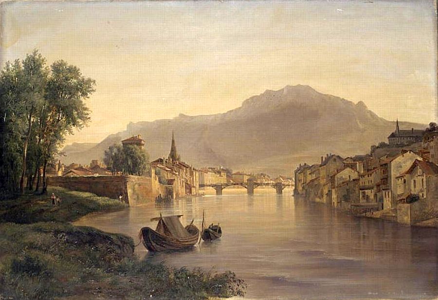 Vue de Grenoble, prise de l'&icirc;le verte, effet  du  soir par Isidore Dagnan