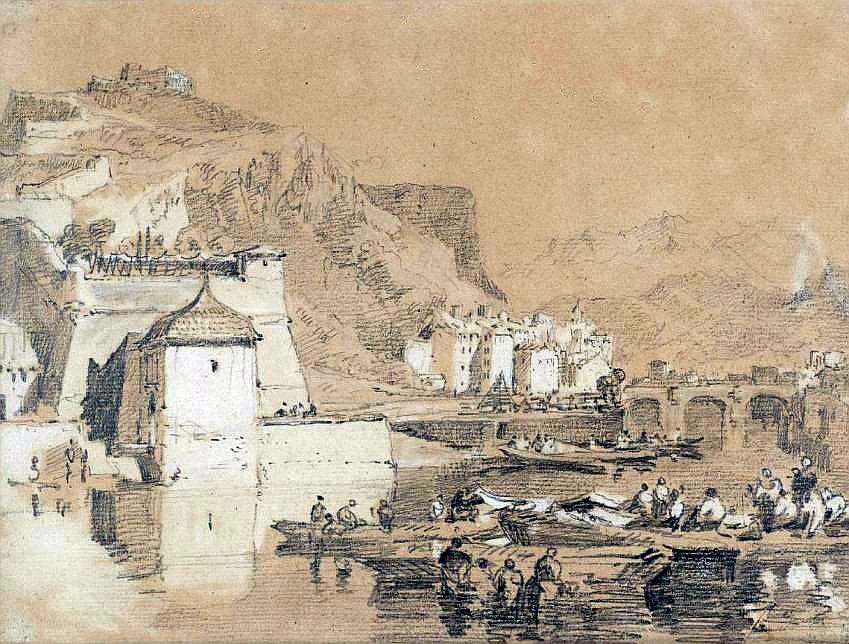 Grenoble  vue de  l'Is&egrave;re avec la  citaedlle et le  vieux Pont par William Turner