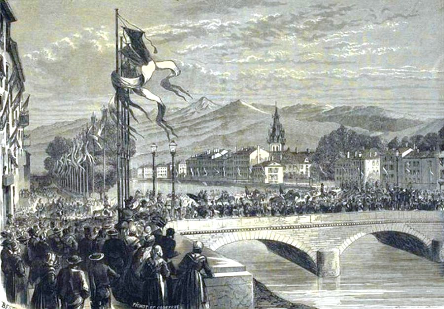 Passage de Napol&eacute;on III &agrave; Grenoble, sur le pont Cr&eacute;qui, en 1860 