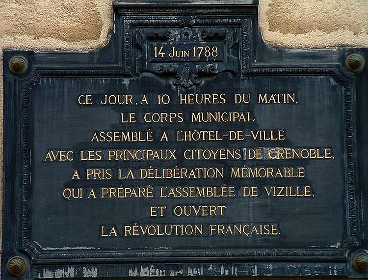 plaque comm&eacute;morative de l'Assembl&eacute;e de Vizille