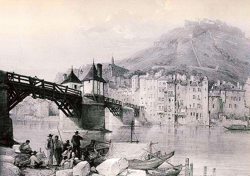 Ancien pont de  bois sur l'Is&egrave;re &agrave; Grenoble par Louis Hague