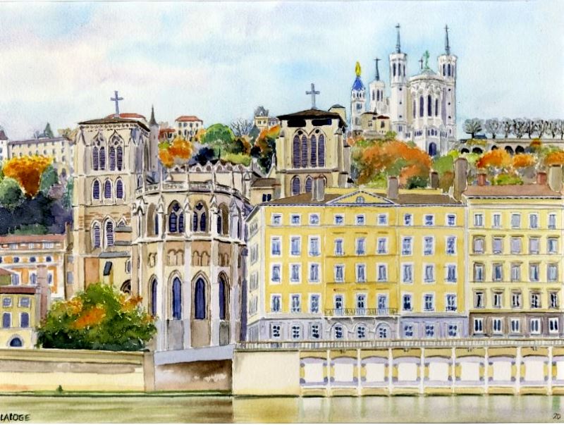 Lyon, quaie de Saone et promatiale St-Jean par Laurent Laloge