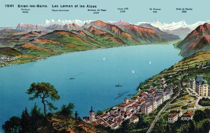 Carte postale Evian et le lac L&eacute;man  d&eacute;but XXe si&egrave;cle