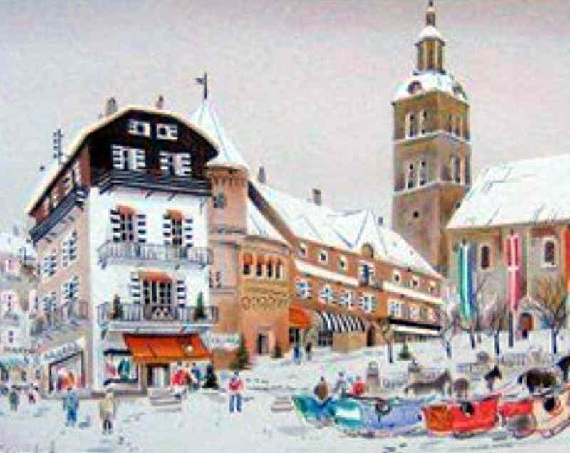 Place de l'&eacute;glise &agrave; Meg&egrave;ve par Georges Damin