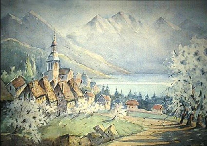 Talloires au  printemps par Paul Guelpa
