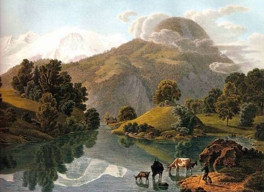 Vue lac de Ch&egrave;de par Lory p&egrave;re et   fils