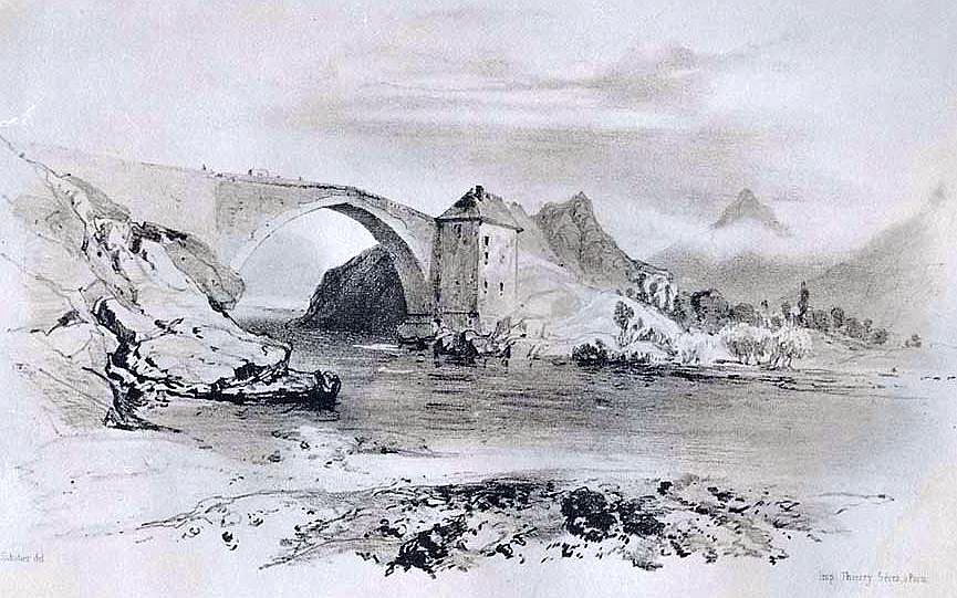 Pont de Claix et le Drac litho 19e