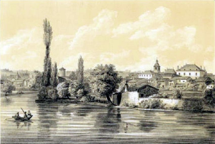 Vue de CHarlieu litho 19e