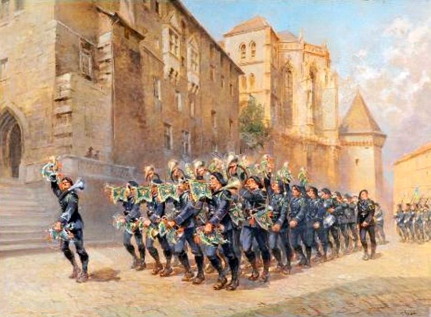 chasseurs alpins devant   le ch&acirc;eau de Chamb&eacute;ry par Marcel Wibault