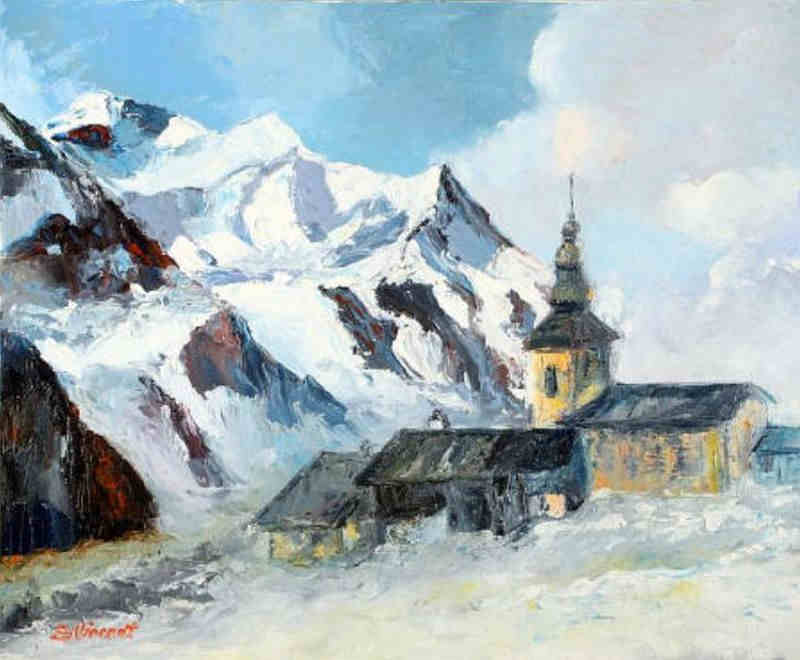 L'&eacute;glise d'Argenti&egrave;re et le Mont Blanc par Bernard Vincent