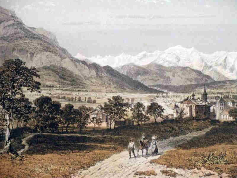 Sallanches, le Mont Blanc et l'aiguille du Varan, litho