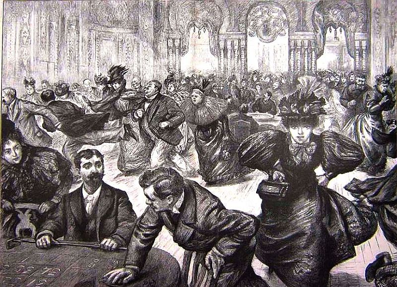 Ruée vers les tables de jeu au casino de Monaco, gravure 19e